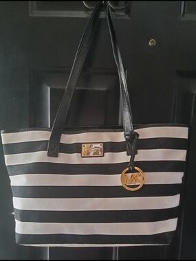 Michael Kors Black & White Stripe Tote Bag